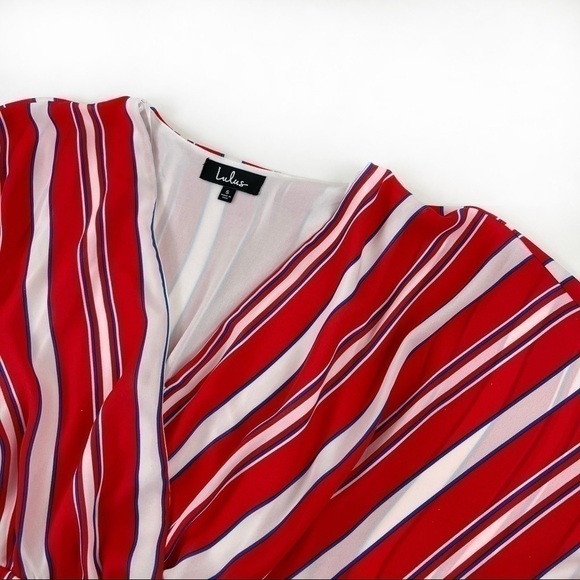 Lulus Spruce Red Multi Striped Kimono Sleeve Romper - Picture 8 of 8